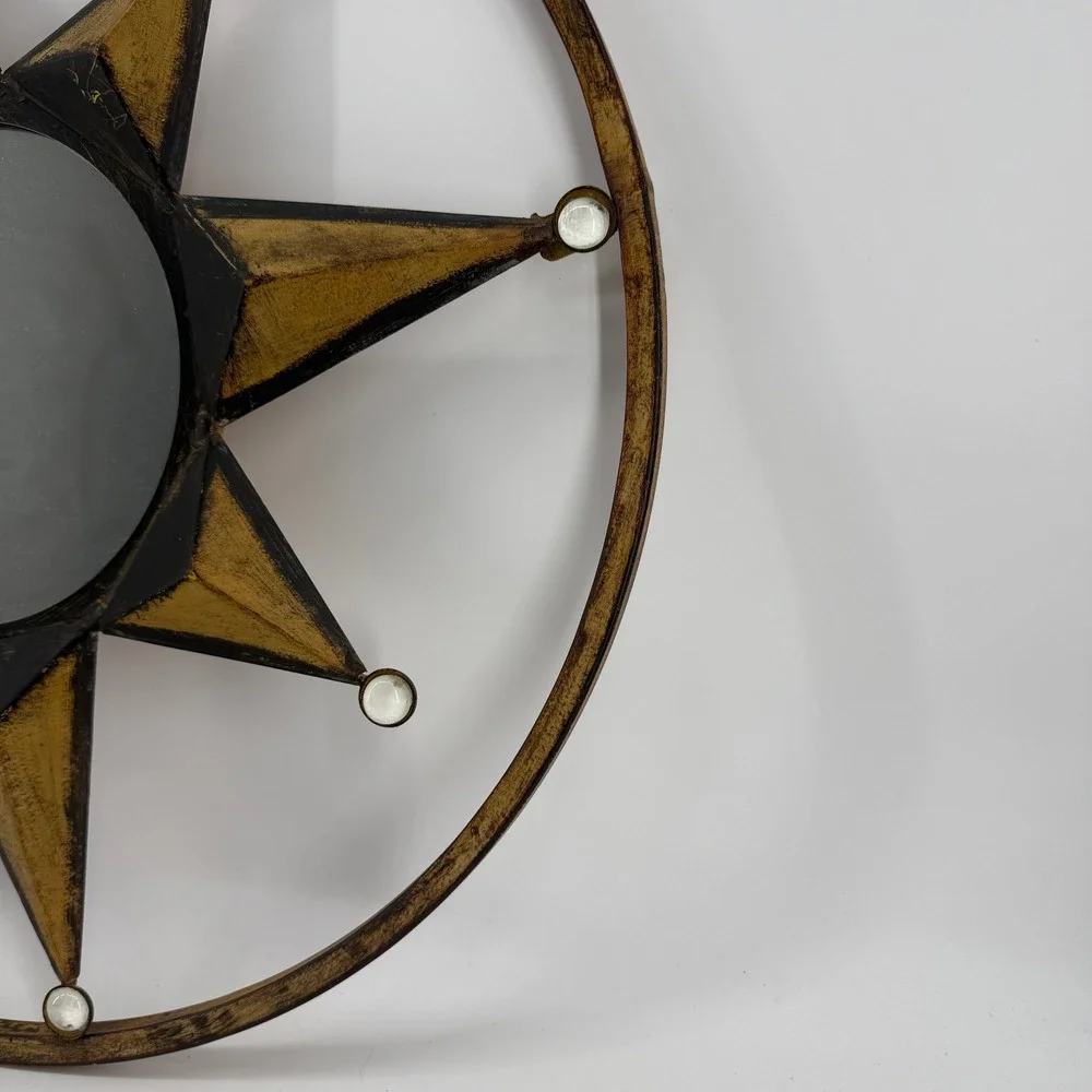 Sunburst Wall Mirror Gold Black Celestial Star Metal Decor Round Sun face
